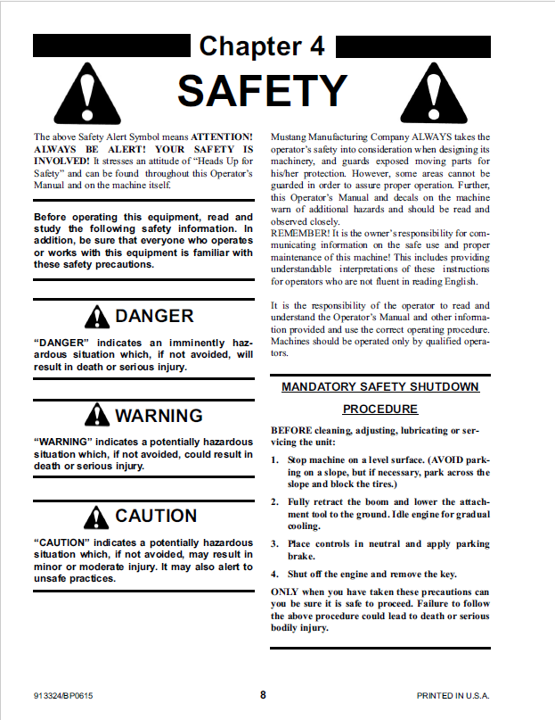 Mustang 634 W Tier 3 Engine Telehandler Instruction & User Manual
