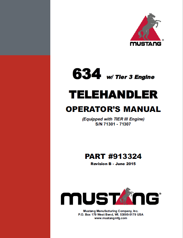 Mustang 634 W Tier 3 Telehandler Operator Manual (913324) - PDF