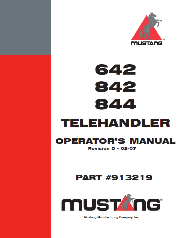 Mustang 642, 842, 844 Telehandler Operator Manual (913219) PDF Download