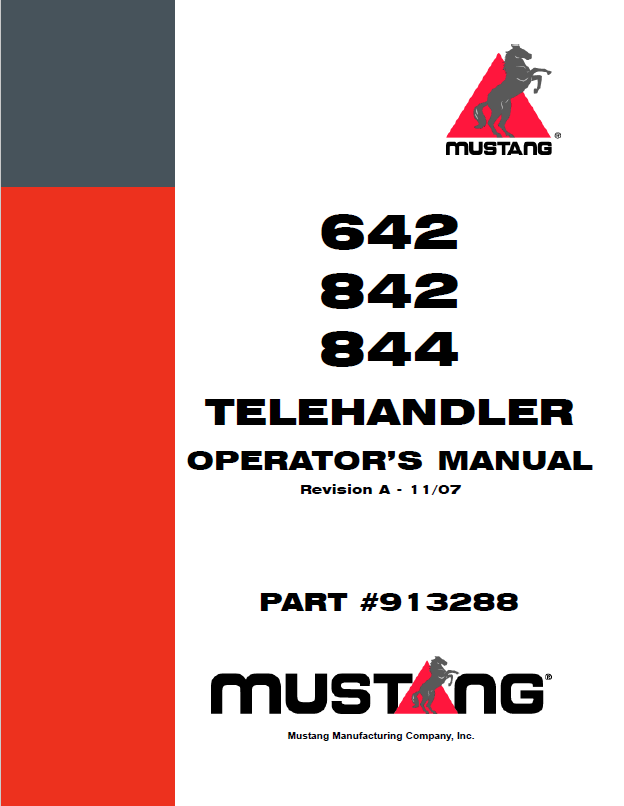 Mustang 642, 842, 844 Telehandler Operator Manual 913288 PDF