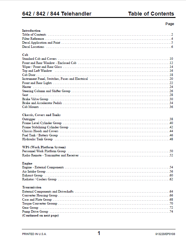 Mustang 642/842/844 Telehandler Parts Catalog & Diagram Manual PDF