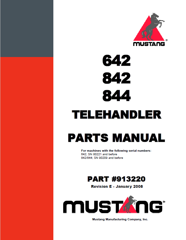 Mustang 642 842 844 Telehandler Parts Catalog Manual 913220 PDF