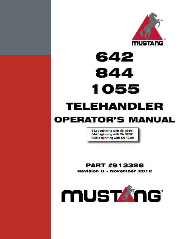 Mustang 642, 844, 1055 Telehandler Operator Manual (913326 PDF)