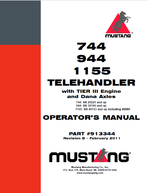 Mustang 744, 944, 1155 Telehandler Operator Manual (Tier III / Dana Axle)