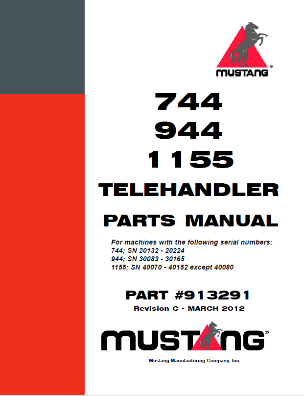 Mustang 744 944 1155 Telehandler Parts Catalog Manual 913291 PDF Download