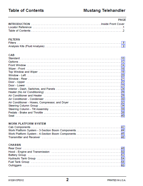 Mustang 744/944/1155 Telehandler Spare Parts Catalog Manual PDF 913291