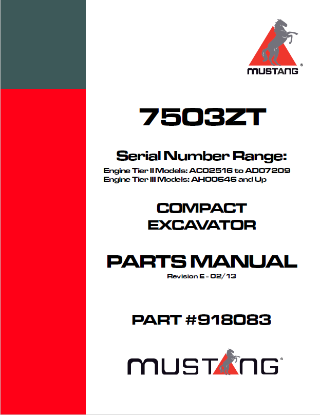 Mustang 7503ZT Engine Tier III Compact Excavator Parts Catalog Manual PDF 918083