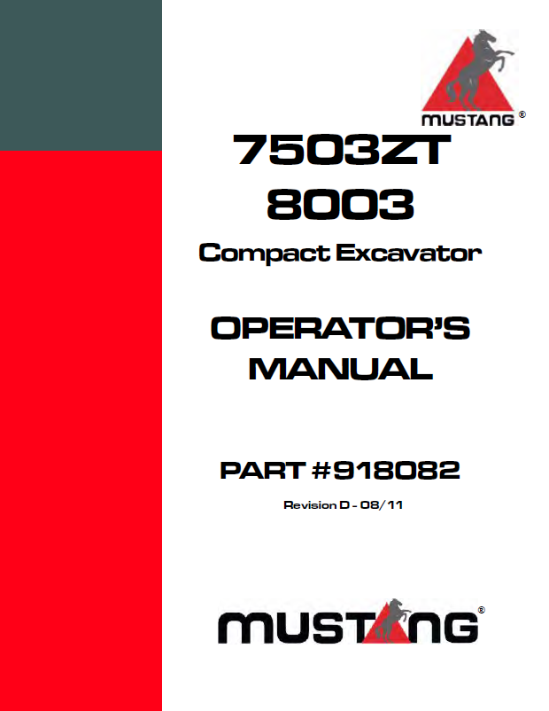 Mustang 7503ZT Engine Tier III Compact Excavator Parts Manual 918083 PDF