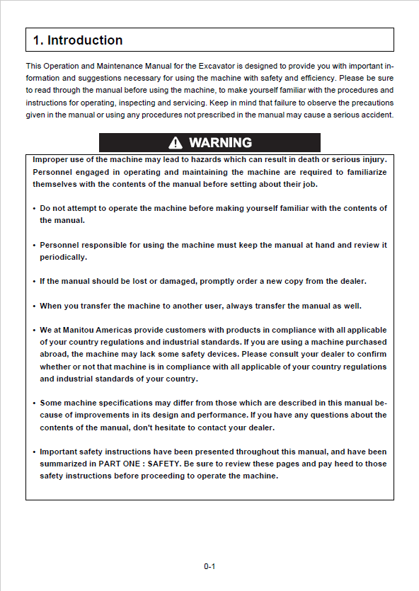 Mustang 800Z Compact Excavator 50940098 Operation & Maintenance Manual