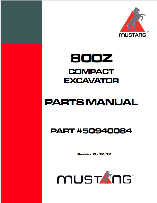 Mustang 800Z Compact Excavator Parts Catalog Manual 50940084 PDF