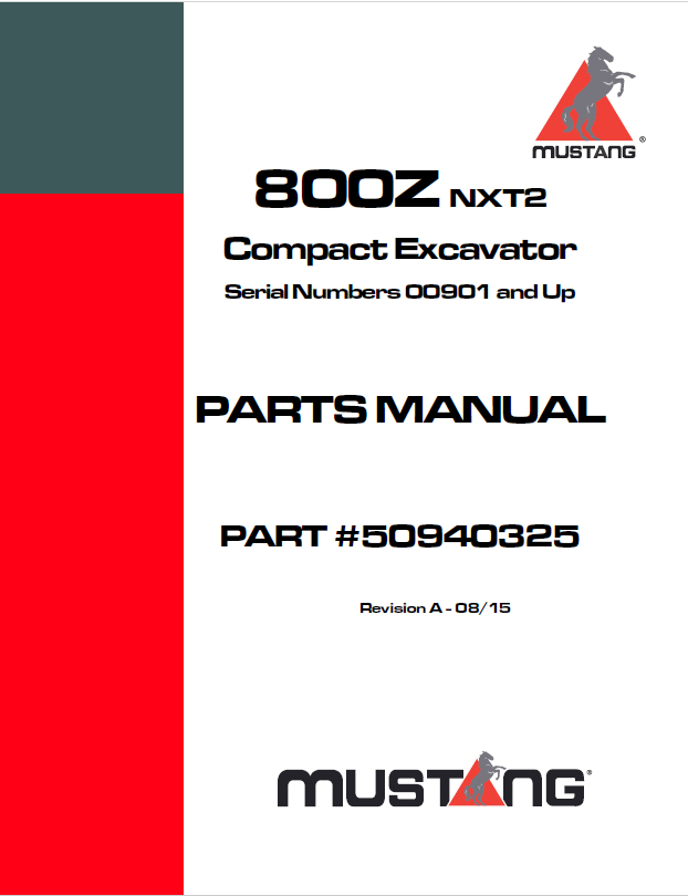 Mustang 800Z NXT2 Compact Excavator Parts Catalog Manual 50940325 PDF