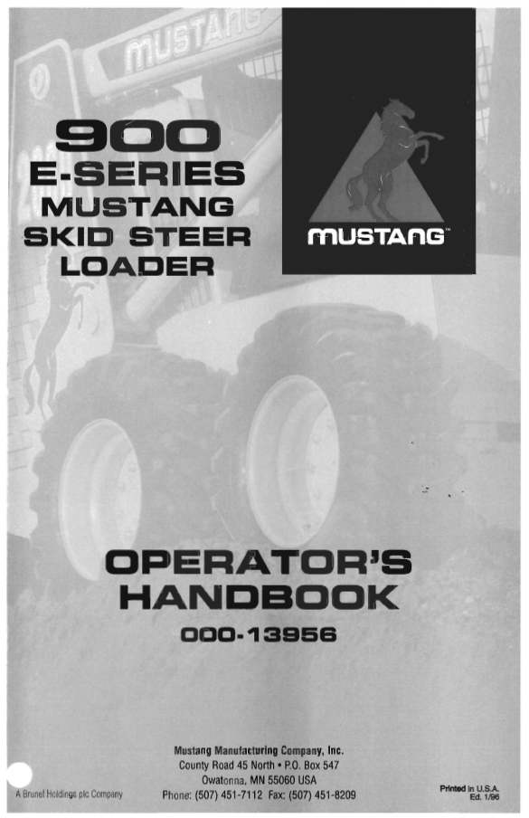 Mustang 900 Skid Steer Loader Operator Manual 000-13956 PDF Download