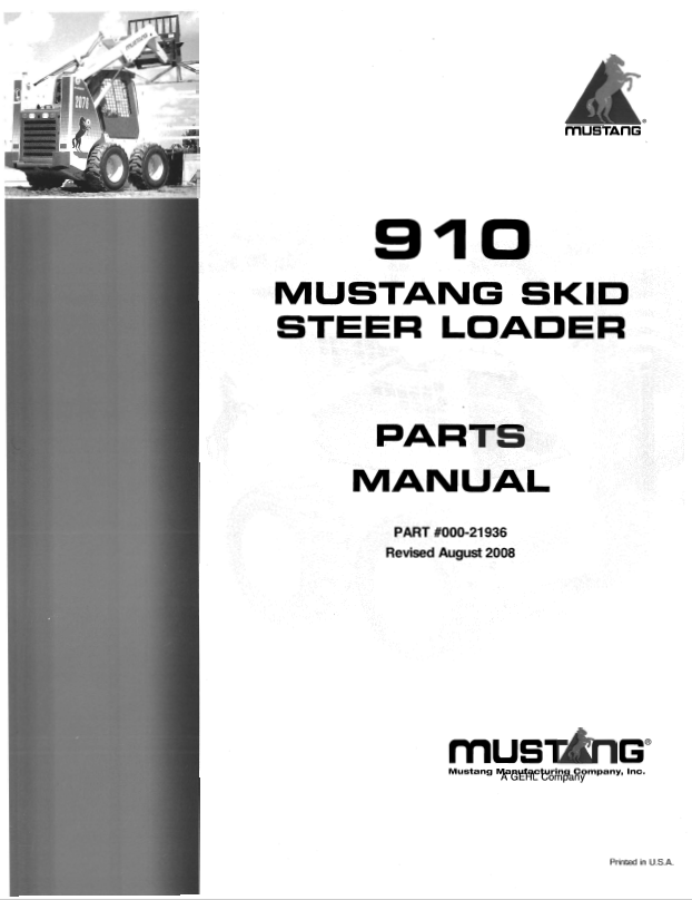 Mustang 910 Skid Steer Loader Parts Catalog Manual 000-21936 PDF