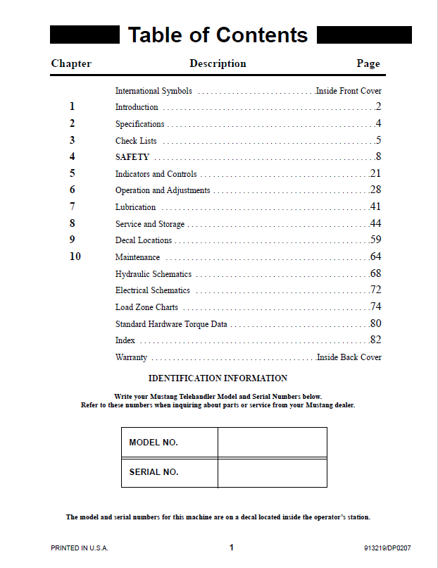 Mustang 913219 Telehandler Manual: 642, 842, and 844 Models