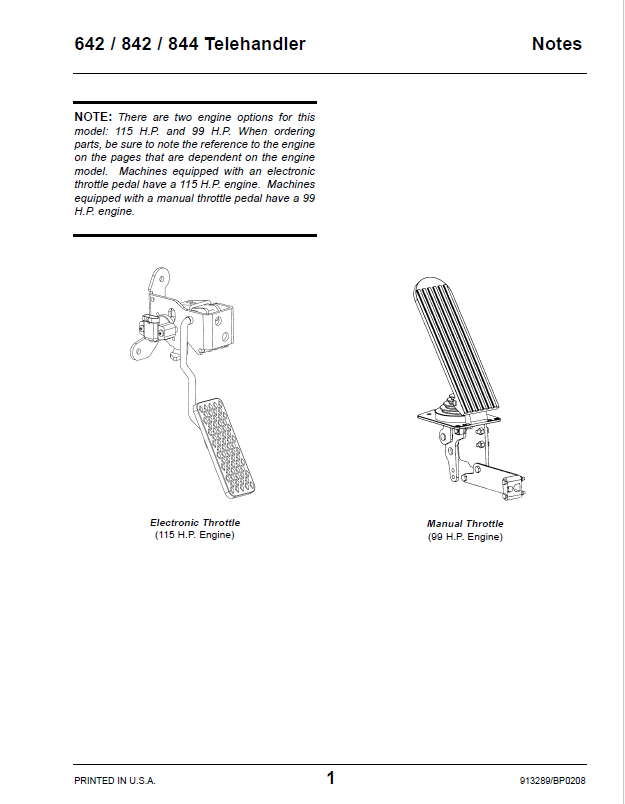 Mustang 913289 Telehandler Parts Catalog for Models 642 842 844 PDF