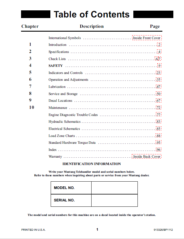 Mustang 913326 Telehandler Manual: 642, 844, 1055 PDF Download