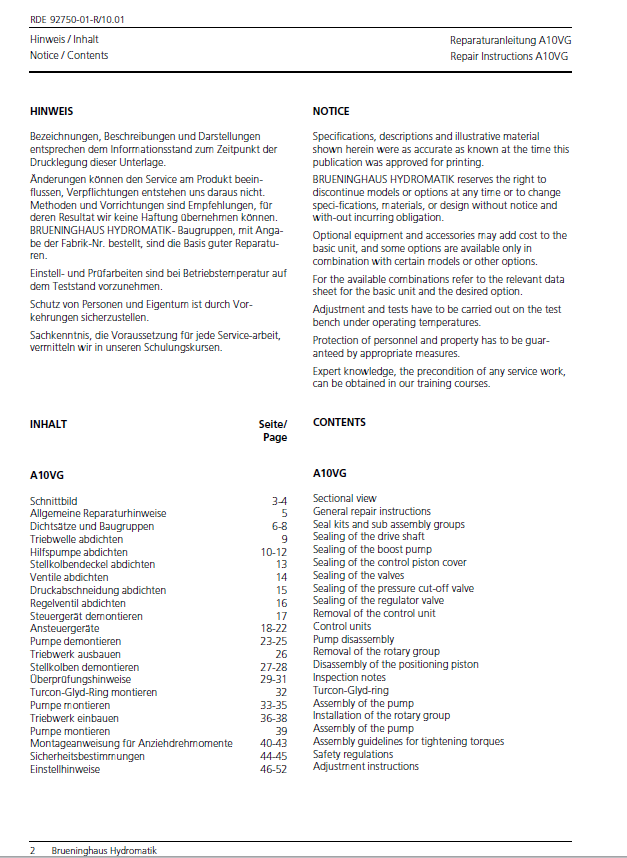 Mustang 915170 Rexroth A10VG Hydrostatic Pump Repair & Service Manual PDF
