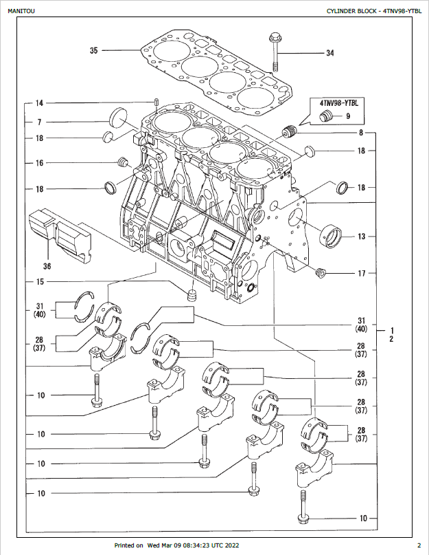 Mustang 917086 Engine Parts Catalog PDF for 4TNV98-YTBL & 4TNV106T-XTBL