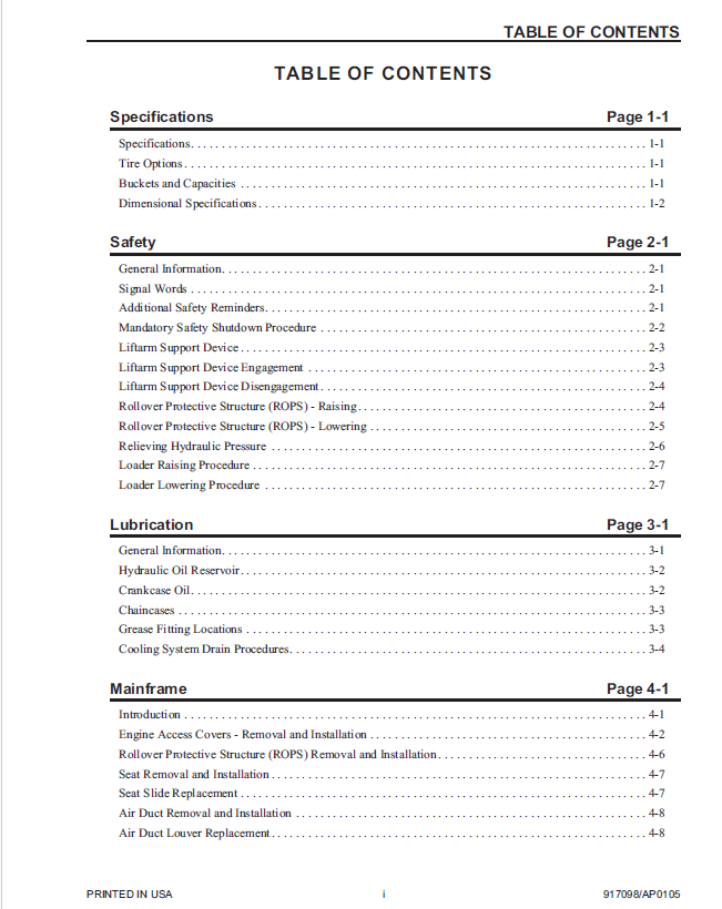 Mustang 917098 Service Manual for 2066, 2076 & 2086 Skid Steer Loaders