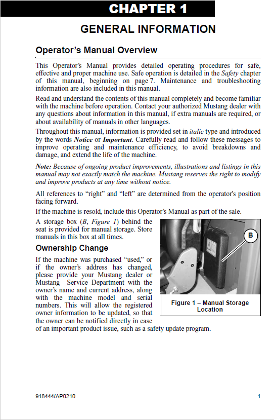 Mustang 918444 Operator Manual for AL406 and AL506 Loaders PDF