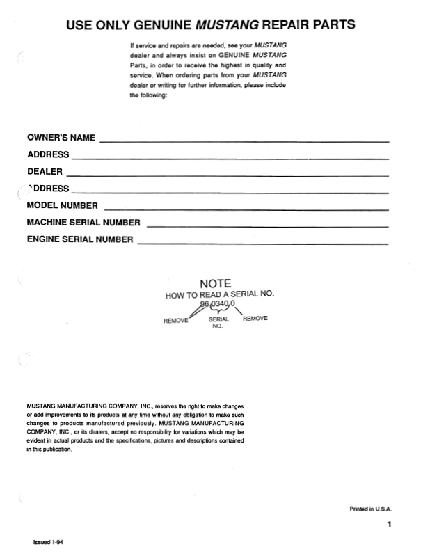 Mustang 940 Parts Manual 5476803 – Skid Steer Loader Catalog PDF
