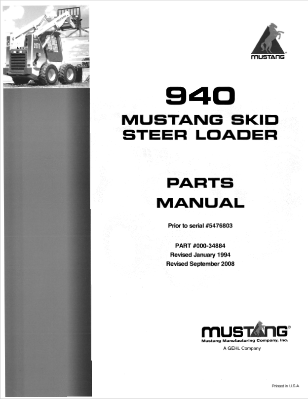 Mustang 940 Skid Steer Loader Parts Catalog Manual 5476803 PDF Download