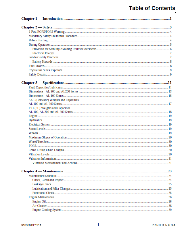 Mustang AL106 AL206 AL306 Loader Repair & Workshop Manual PDF