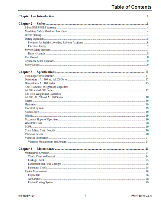 Mustang AL106 AL206 AL306 Loader Repair & Workshop Manual PDF