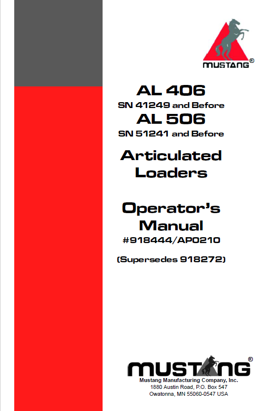 Mustang AL406 AL506 Articulated Loader Operator Manual 918444 PDF