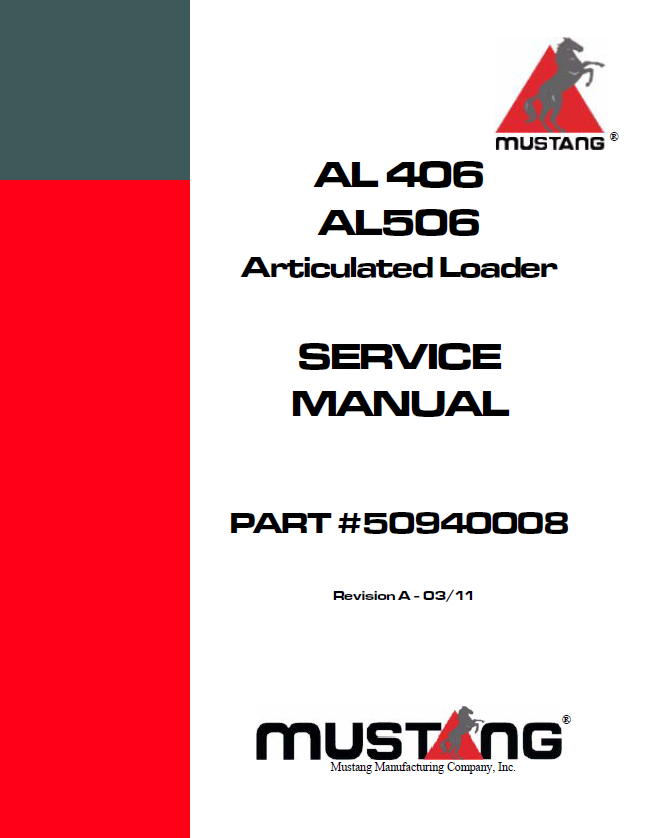 Mustang AL406 AL506 Articulated Loader Service Manual 50940008 PDF