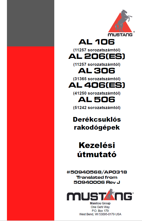 Mustang AL 106 AL 206 AL 306 AL 406 AL 506 Operator Manual PDF 50940568
