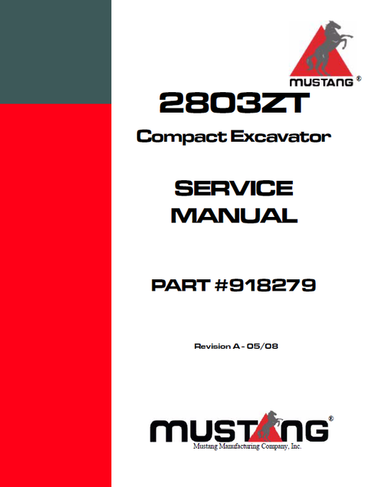 Mustang Compact 2803ZT Excavator Service Manual 918279 PDF Download