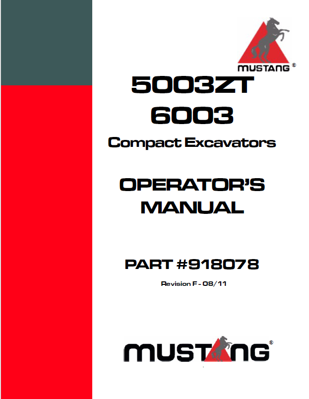 Mustang Compact 5003ZT Excavator Service Manual 918178 PDF Download