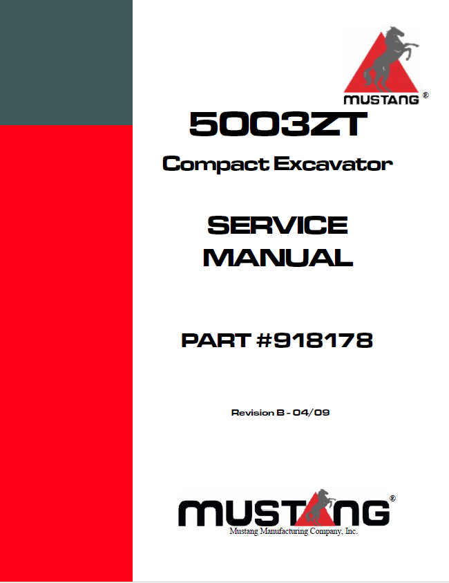 Mustang Compact 5003ZT Excavator Service Manual 918178 PDF Download