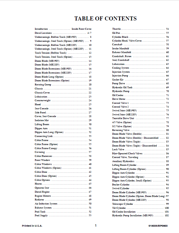 Mustang Compact Excavator ME1903/2203 Parts Catalog Guide PDF
