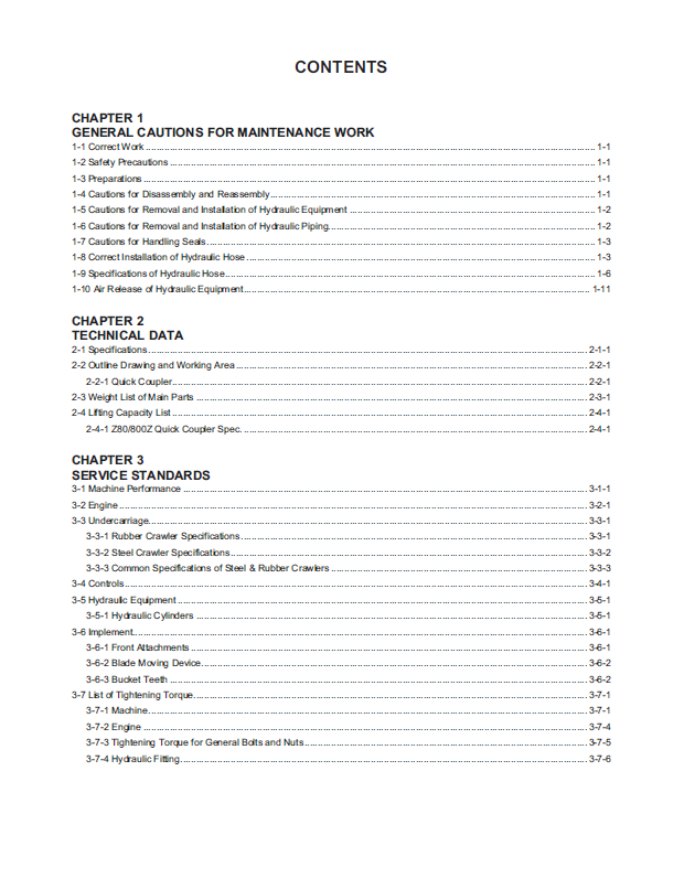 Mustang Compact Excavator Z80-800Z Workshop Service Manual