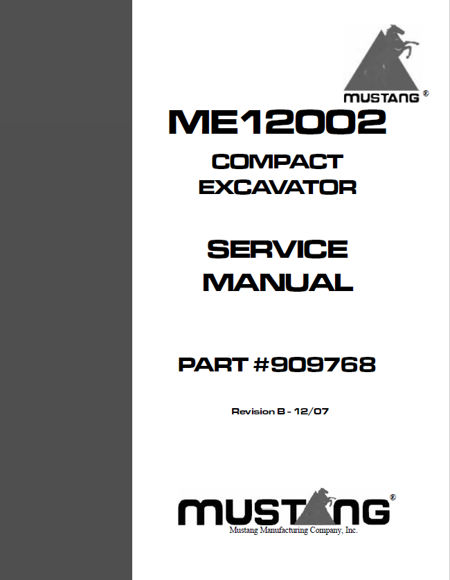 Mustang Compact ME12002 Excavator Service Manual 909768 PDF Download