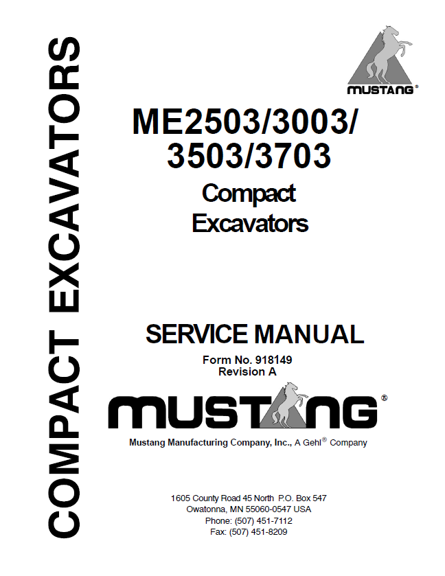 Mustang Compact ME2503 ME3003 ME3503 ME3703 Service Manual 918149 PDF