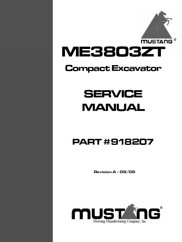 Mustang Compact ME3803ZT Excavator Service Manual 918207 PDF