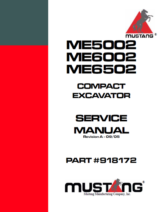 Mustang Compact ME5002 ME6002 ME6502 Excavator Service Manual 918172 PDF
