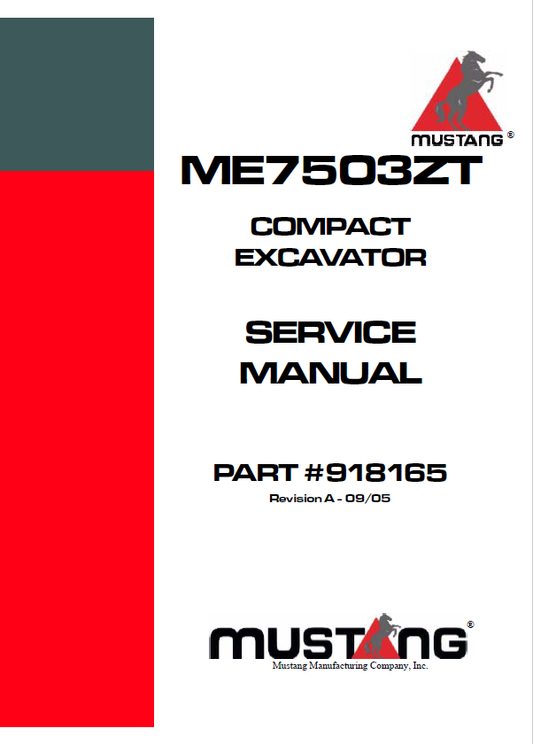 Mustang Compact ME7503ZT Excavator Service Manual (918165 PDF)