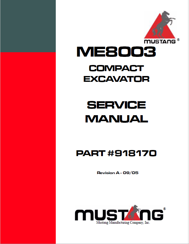 Mustang Compact ME8002 Excavator Service Manual 918173 PDF