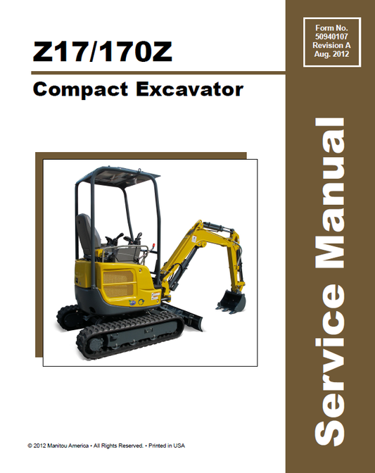 Mustang Compact Z17 & 170Z Excavator Service Manual 50940107 PDF