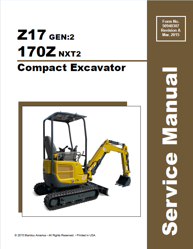 Mustang Compact Z17 Gen:2 170Z NXT2 Excavator Service Manual PDF 50940307