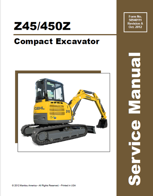 Mustang Compact Z45-450Z Excavator Service Manual 50940111 PDF Download