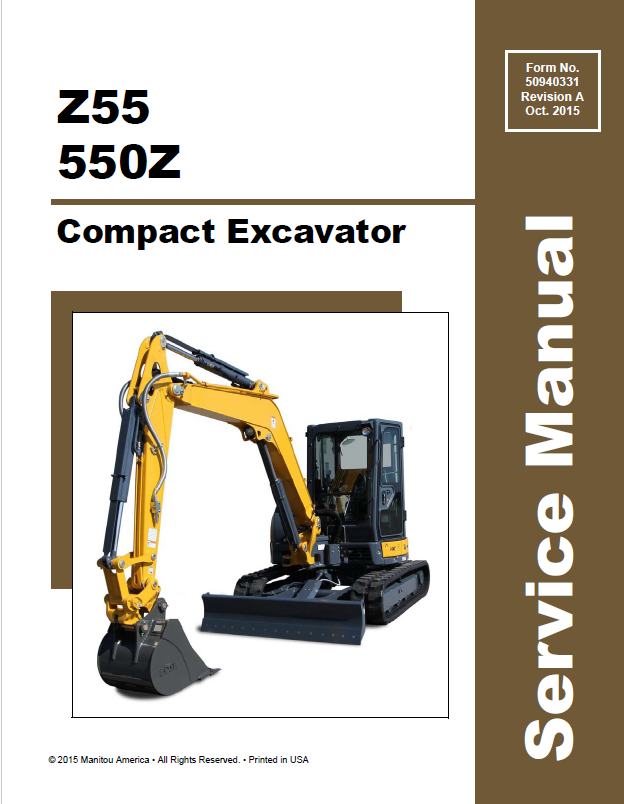 Mustang Compact Z55 550Z Excavator Service Manual 50940331 PDF