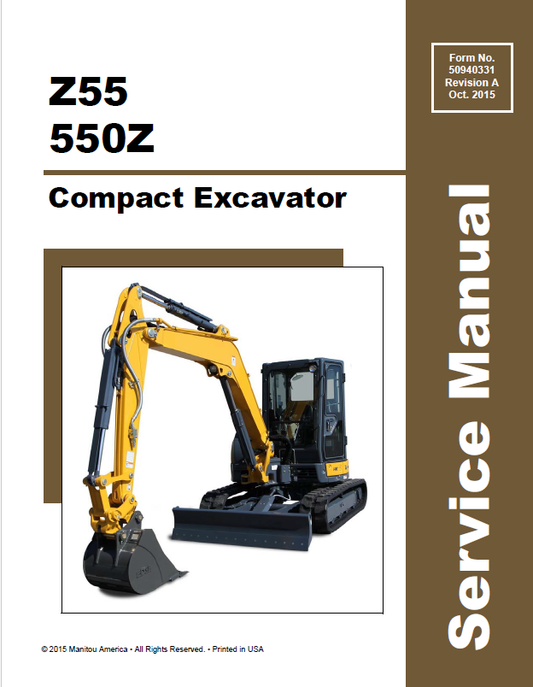 Mustang Compact Z55 550Z Excavator Service Manual 50940331 PDF