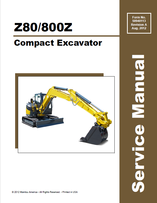 Mustang Compact Z80-800Z Excavator Service Manual 50940113 PDF