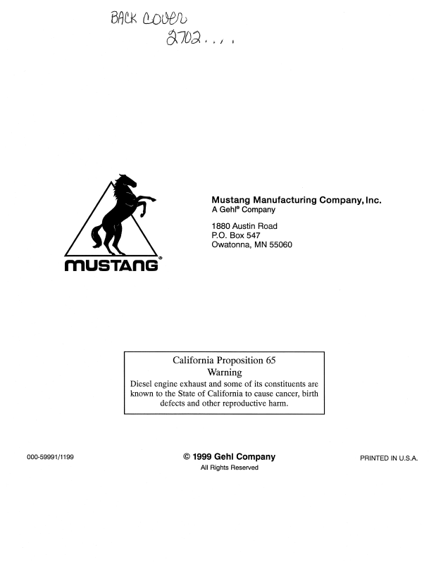 Mustang Crawler Excavator 2702RD, 2902RD, 3402RD, 3602RD User & Operator Guide