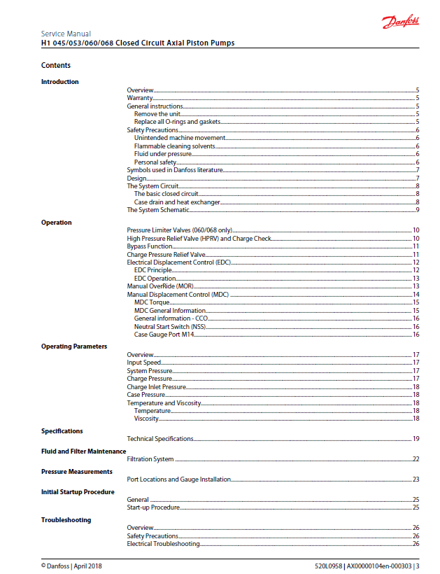 Mustang Danfoss H1 Axial Piston Pump Workshop Service Manual Download